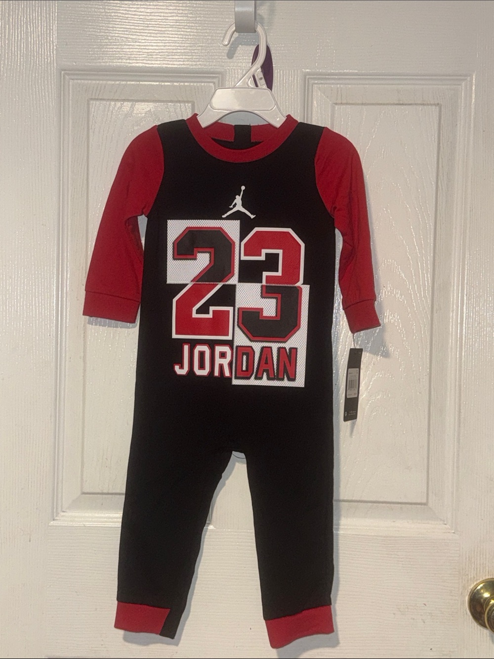 Jordan Black and Red '23' Long Sleeve One-Piece Bodysuit for Kids